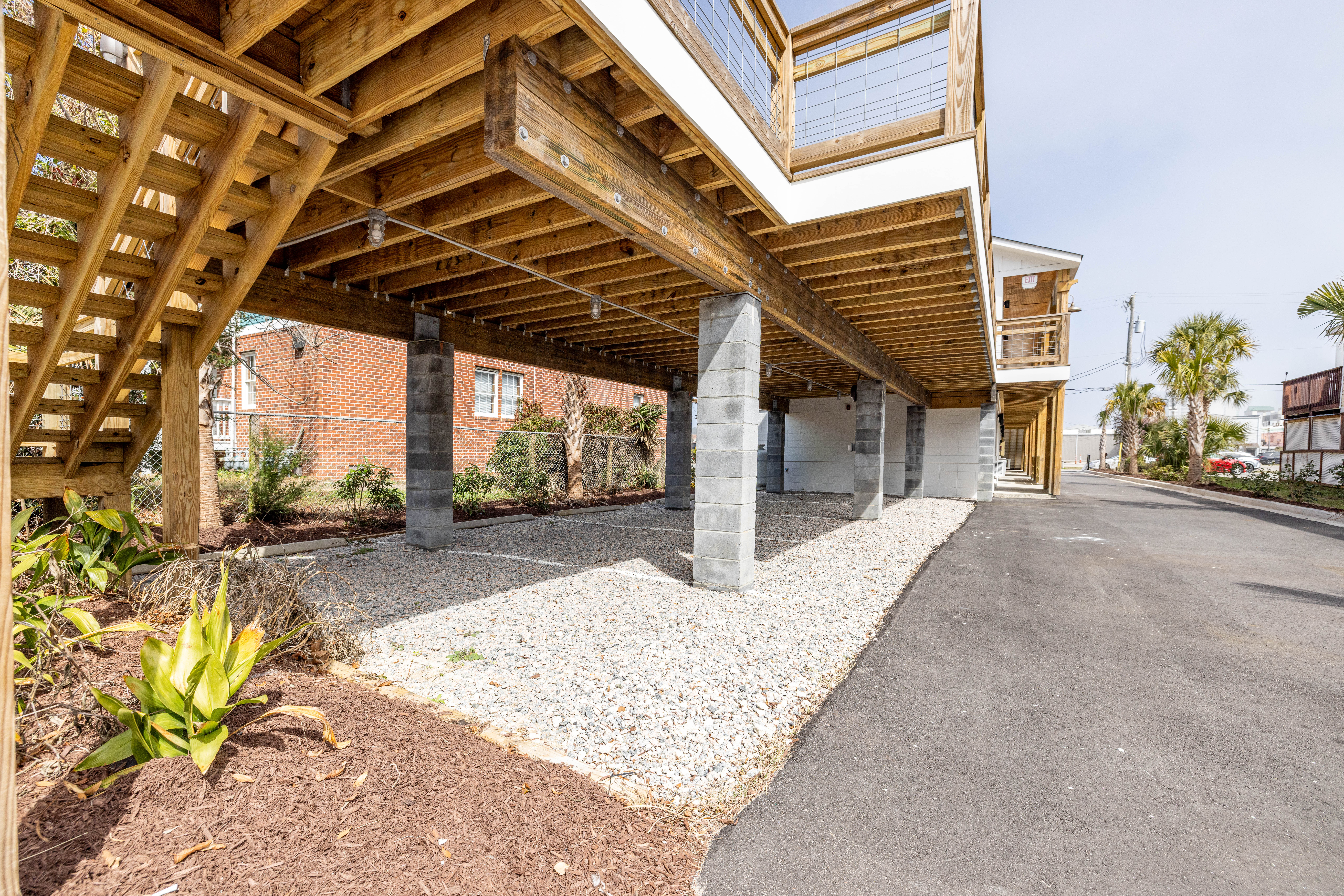 Completed deck and common area at motel